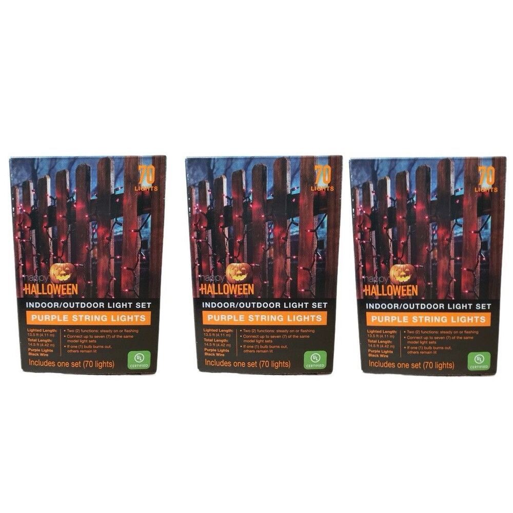 3x Happy Halloween Purple String Lights 70 Count Indoor Outdoor